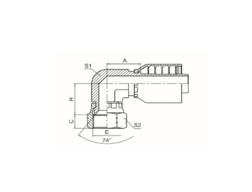 90° AMERICAN STANDARD SHORT BODY JIC FEMALE INTERNAL THREAD 74° INTERNAL CONE SAE J514 Product Image
