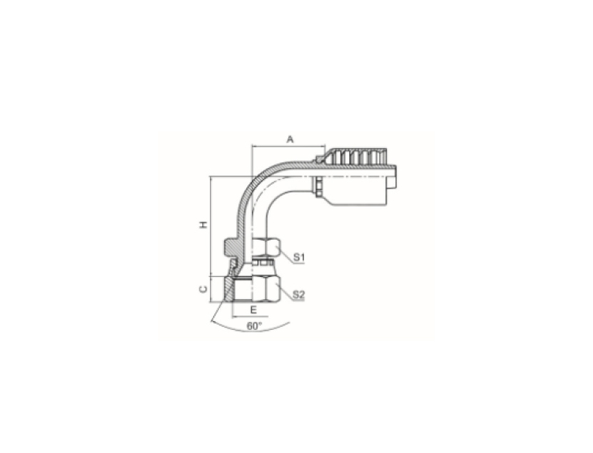 90° JAPANESE METRIC FEMALE THREAD 60° INTERNAL CONE SEAT Product Image